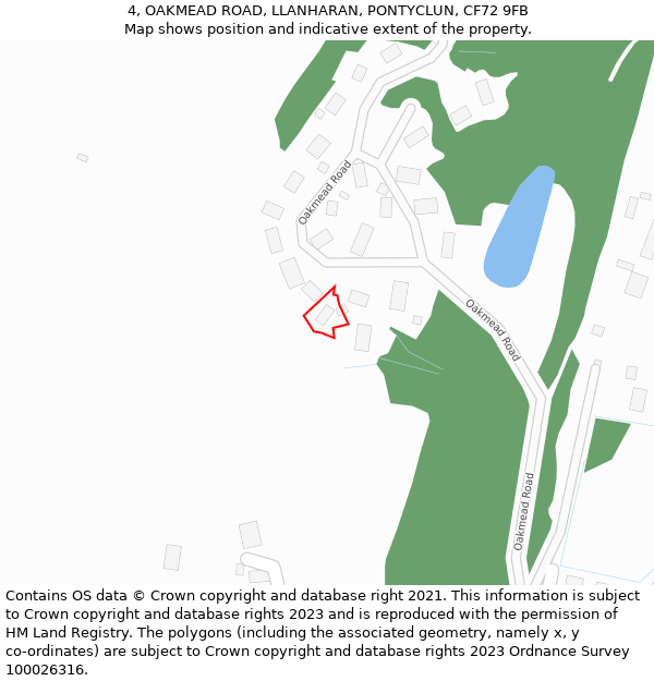 4, OAKMEAD ROAD, LLANHARAN, PONTYCLUN, CF72 9FB: Location map and indicative extent of plot