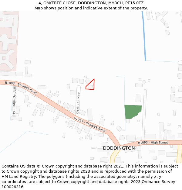 4, OAKTREE CLOSE, DODDINGTON, MARCH, PE15 0TZ: Location map and indicative extent of plot