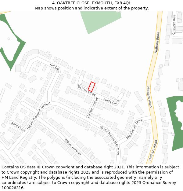 4, OAKTREE CLOSE, EXMOUTH, EX8 4QL: Location map and indicative extent of plot