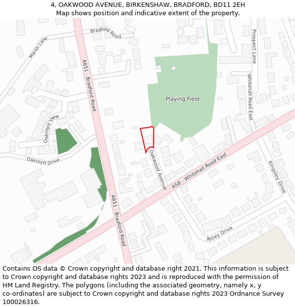 4, OAKWOOD AVENUE, BIRKENSHAW, BRADFORD, BD11 2EH: Location map and indicative extent of plot