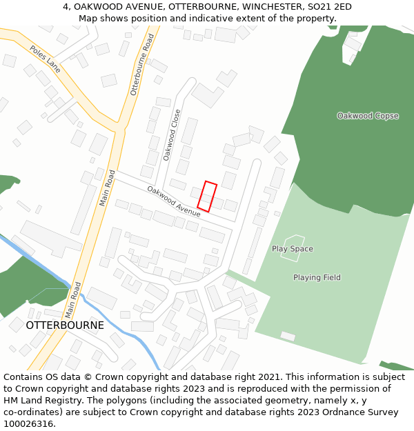 4, OAKWOOD AVENUE, OTTERBOURNE, WINCHESTER, SO21 2ED: Location map and indicative extent of plot