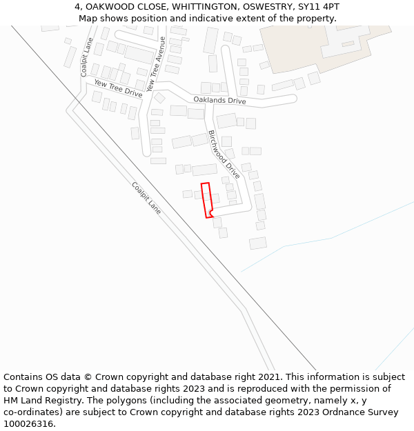 4, OAKWOOD CLOSE, WHITTINGTON, OSWESTRY, SY11 4PT: Location map and indicative extent of plot