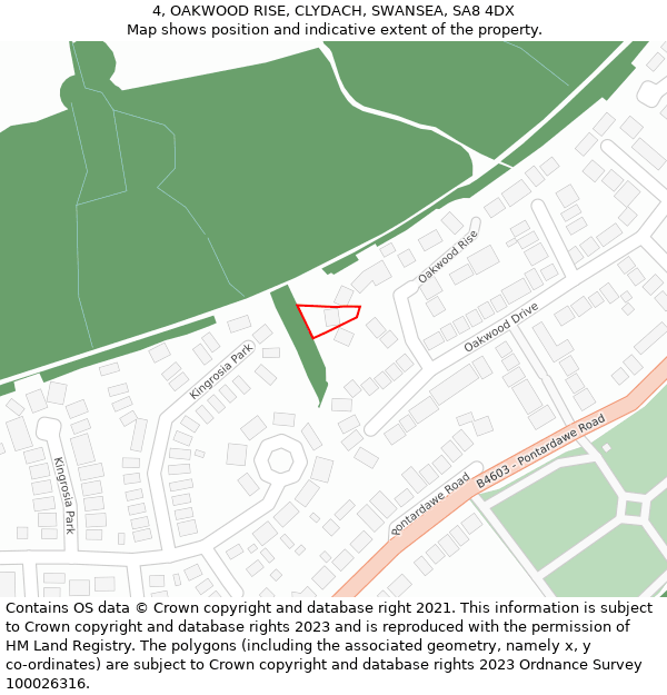 4, OAKWOOD RISE, CLYDACH, SWANSEA, SA8 4DX: Location map and indicative extent of plot