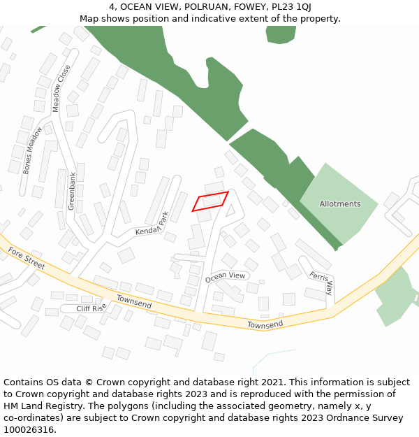 4, OCEAN VIEW, POLRUAN, FOWEY, PL23 1QJ: Location map and indicative extent of plot