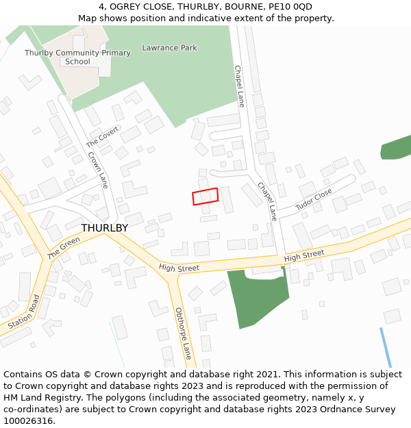 4, OGREY CLOSE, THURLBY, BOURNE, PE10 0QD: Location map and indicative extent of plot
