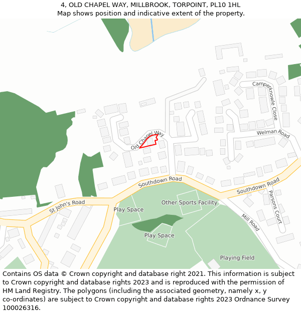 4, OLD CHAPEL WAY, MILLBROOK, TORPOINT, PL10 1HL: Location map and indicative extent of plot