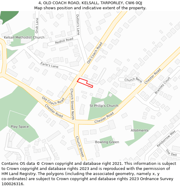 4, OLD COACH ROAD, KELSALL, TARPORLEY, CW6 0QJ: Location map and indicative extent of plot