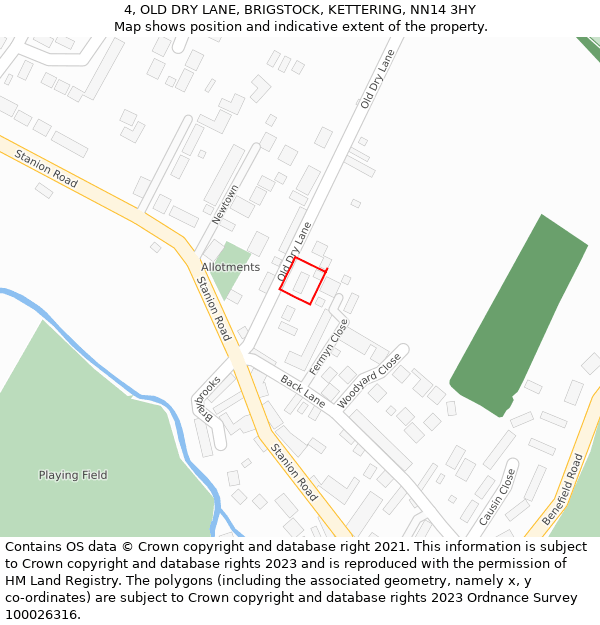 4, OLD DRY LANE, BRIGSTOCK, KETTERING, NN14 3HY: Location map and indicative extent of plot
