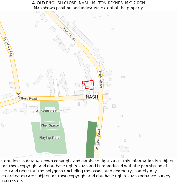 4, OLD ENGLISH CLOSE, NASH, MILTON KEYNES, MK17 0GN: Location map and indicative extent of plot