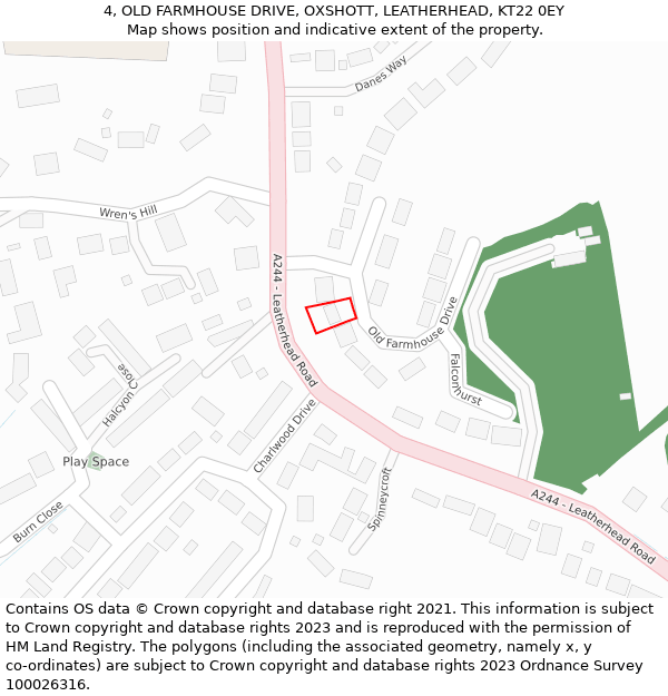 4, OLD FARMHOUSE DRIVE, OXSHOTT, LEATHERHEAD, KT22 0EY: Location map and indicative extent of plot