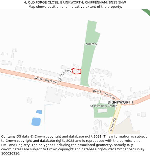 4, OLD FORGE CLOSE, BRINKWORTH, CHIPPENHAM, SN15 5HW: Location map and indicative extent of plot