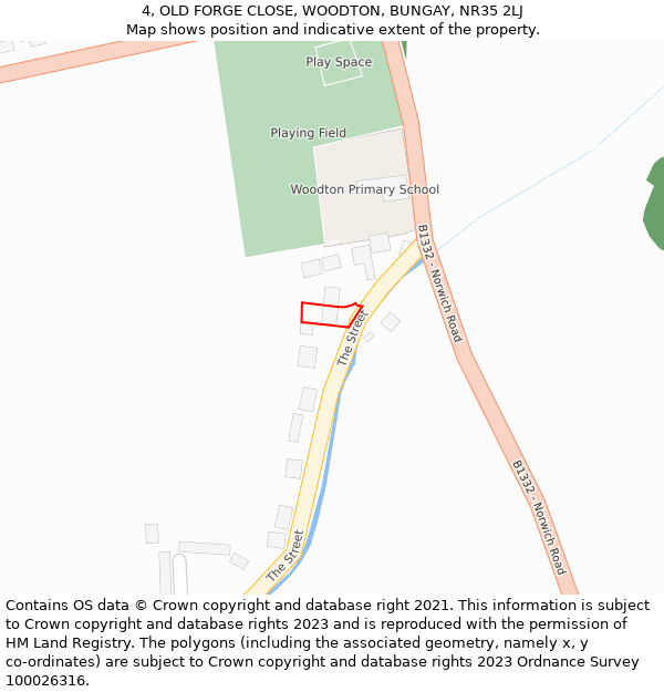 4, OLD FORGE CLOSE, WOODTON, BUNGAY, NR35 2LJ: Location map and indicative extent of plot