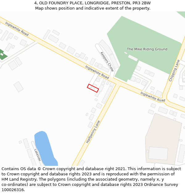 4, OLD FOUNDRY PLACE, LONGRIDGE, PRESTON, PR3 2BW: Location map and indicative extent of plot