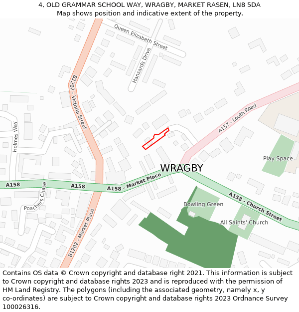 4, OLD GRAMMAR SCHOOL WAY, WRAGBY, MARKET RASEN, LN8 5DA: Location map and indicative extent of plot