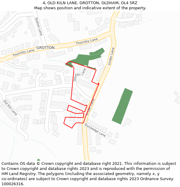 4, OLD KILN LANE, GROTTON, OLDHAM, OL4 5RZ: Location map and indicative extent of plot