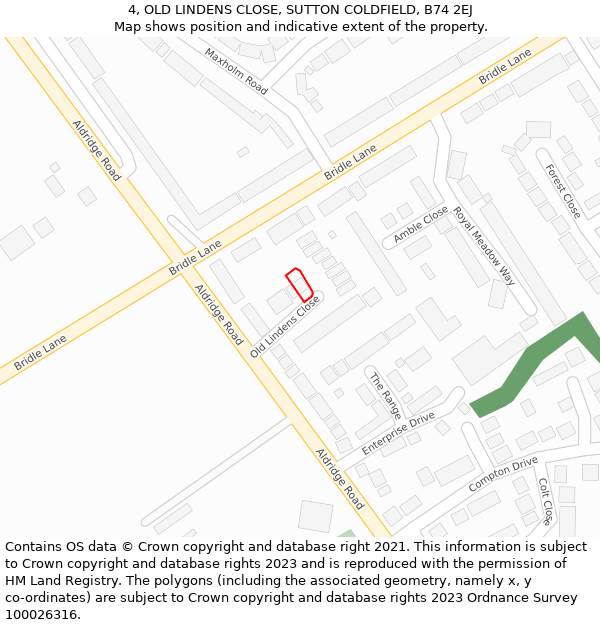 4, OLD LINDENS CLOSE, SUTTON COLDFIELD, B74 2EJ: Location map and indicative extent of plot