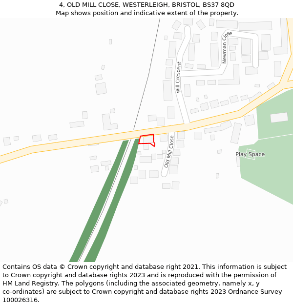 4, OLD MILL CLOSE, WESTERLEIGH, BRISTOL, BS37 8QD: Location map and indicative extent of plot