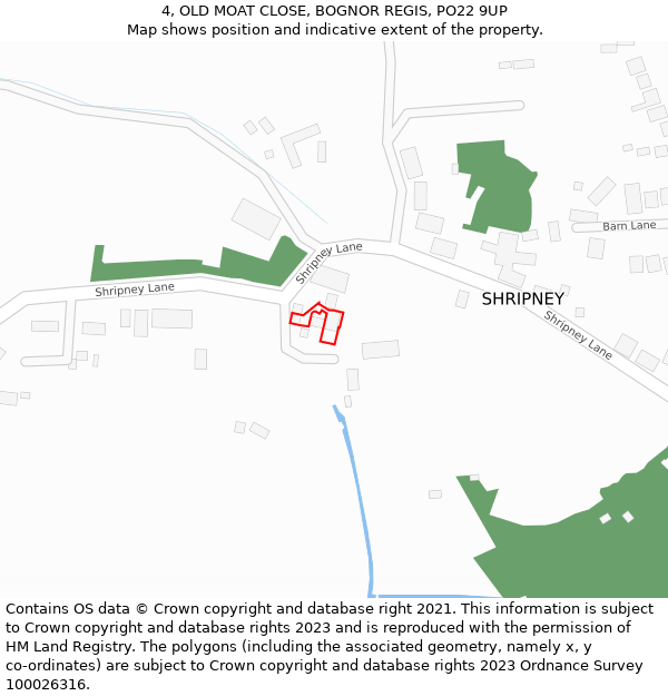 4, OLD MOAT CLOSE, BOGNOR REGIS, PO22 9UP: Location map and indicative extent of plot