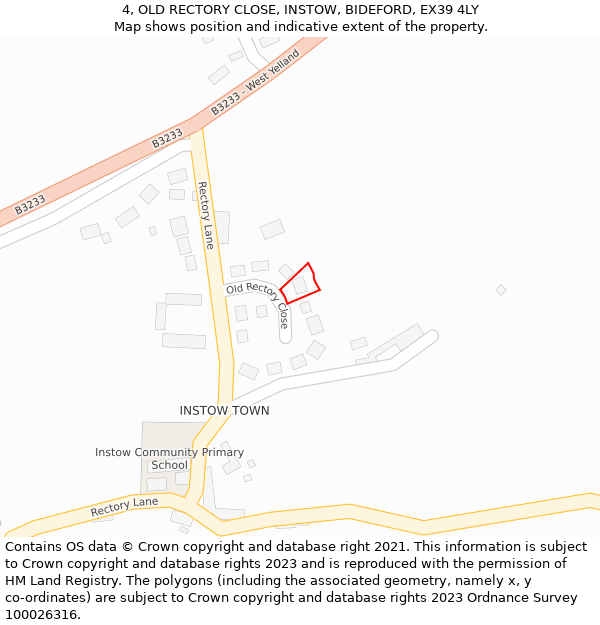 4, OLD RECTORY CLOSE, INSTOW, BIDEFORD, EX39 4LY: Location map and indicative extent of plot