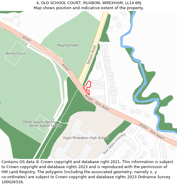 4, OLD SCHOOL COURT, RUABON, WREXHAM, LL14 6RJ: Location map and indicative extent of plot