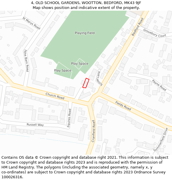 4, OLD SCHOOL GARDENS, WOOTTON, BEDFORD, MK43 9JF: Location map and indicative extent of plot