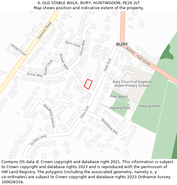 4, OLD STABLE WALK, BURY, HUNTINGDON, PE26 2LT: Location map and indicative extent of plot