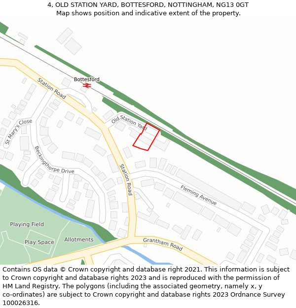 4, OLD STATION YARD, BOTTESFORD, NOTTINGHAM, NG13 0GT: Location map and indicative extent of plot