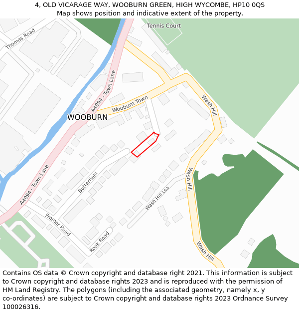 4, OLD VICARAGE WAY, WOOBURN GREEN, HIGH WYCOMBE, HP10 0QS: Location map and indicative extent of plot