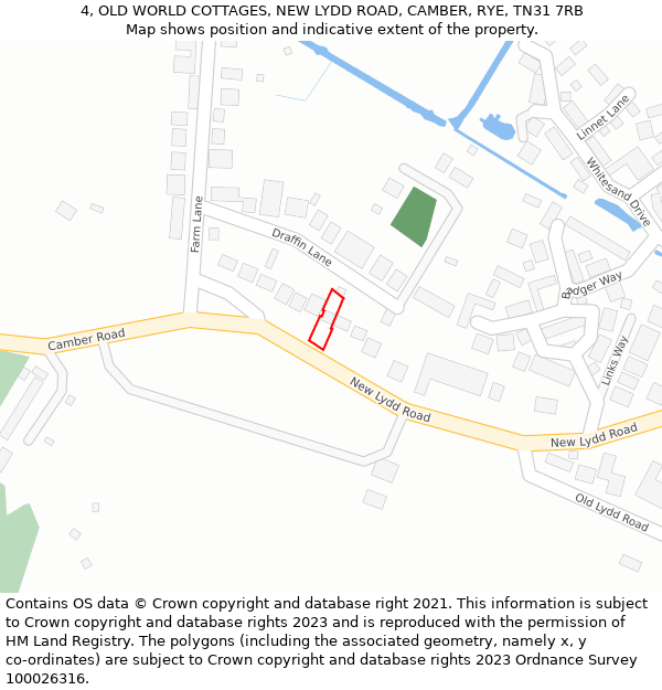 4, OLD WORLD COTTAGES, NEW LYDD ROAD, CAMBER, RYE, TN31 7RB: Location map and indicative extent of plot