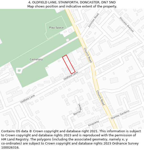 4, OLDFIELD LANE, STAINFORTH, DONCASTER, DN7 5ND: Location map and indicative extent of plot