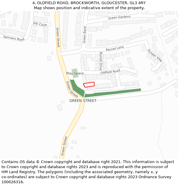 4, OLDFIELD ROAD, BROCKWORTH, GLOUCESTER, GL3 4RY: Location map and indicative extent of plot