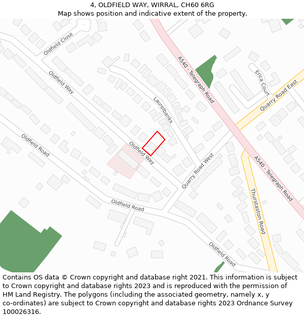 4, OLDFIELD WAY, WIRRAL, CH60 6RG: Location map and indicative extent of plot