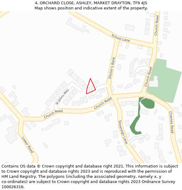 4, ORCHARD CLOSE, ASHLEY, MARKET DRAYTON, TF9 4JS: Location map and indicative extent of plot