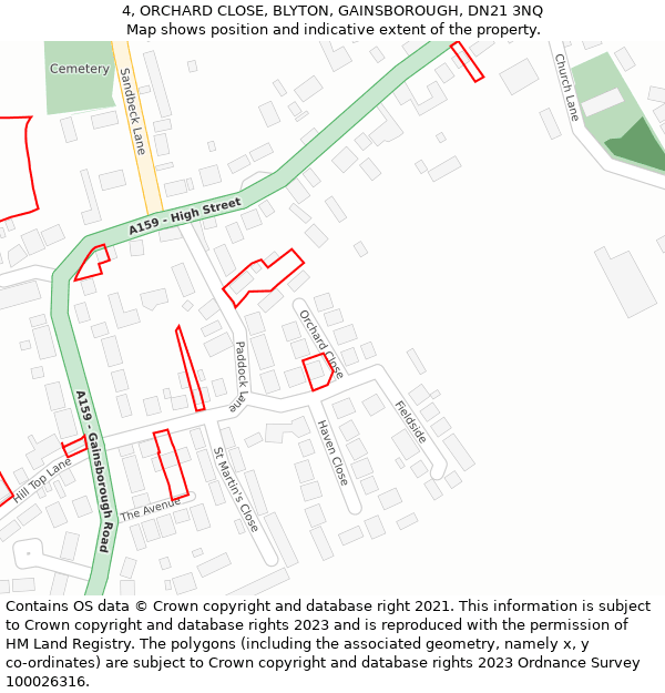 4, ORCHARD CLOSE, BLYTON, GAINSBOROUGH, DN21 3NQ: Location map and indicative extent of plot