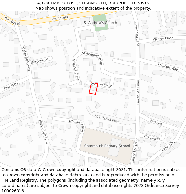 4, ORCHARD CLOSE, CHARMOUTH, BRIDPORT, DT6 6RS: Location map and indicative extent of plot