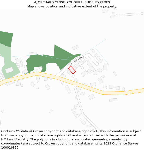 4, ORCHARD CLOSE, POUGHILL, BUDE, EX23 9ES: Location map and indicative extent of plot