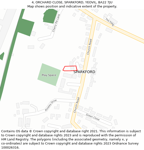 4, ORCHARD CLOSE, SPARKFORD, YEOVIL, BA22 7JU: Location map and indicative extent of plot