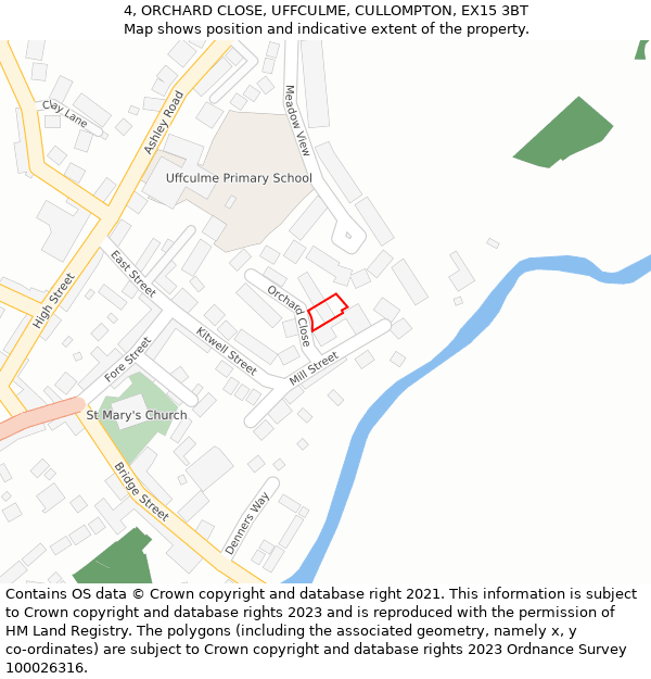 4, ORCHARD CLOSE, UFFCULME, CULLOMPTON, EX15 3BT: Location map and indicative extent of plot