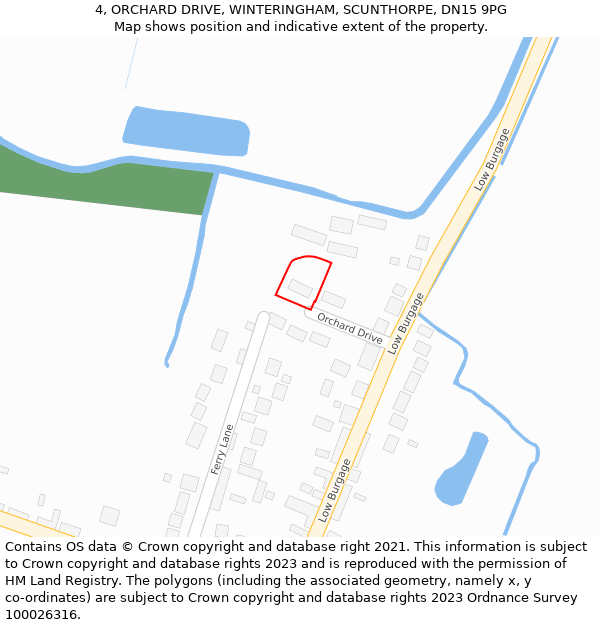 4, ORCHARD DRIVE, WINTERINGHAM, SCUNTHORPE, DN15 9PG: Location map and indicative extent of plot