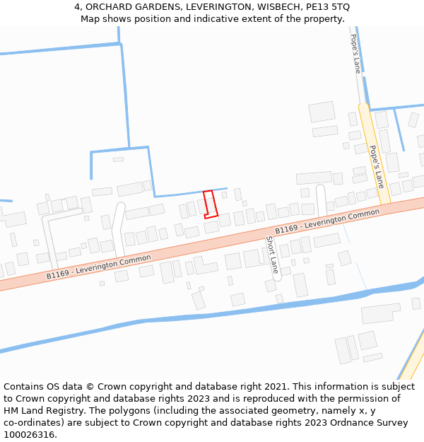 4, ORCHARD GARDENS, LEVERINGTON, WISBECH, PE13 5TQ: Location map and indicative extent of plot