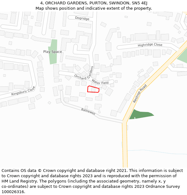 4, ORCHARD GARDENS, PURTON, SWINDON, SN5 4EJ: Location map and indicative extent of plot