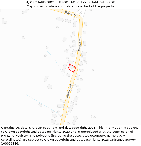 4, ORCHARD GROVE, BROMHAM, CHIPPENHAM, SN15 2DR: Location map and indicative extent of plot