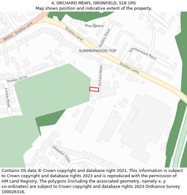 4, ORCHARD MEWS, DRONFIELD, S18 1PG: Location map and indicative extent of plot