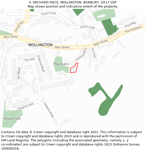 4, ORCHARD PIECE, MOLLINGTON, BANBURY, OX17 1DP: Location map and indicative extent of plot