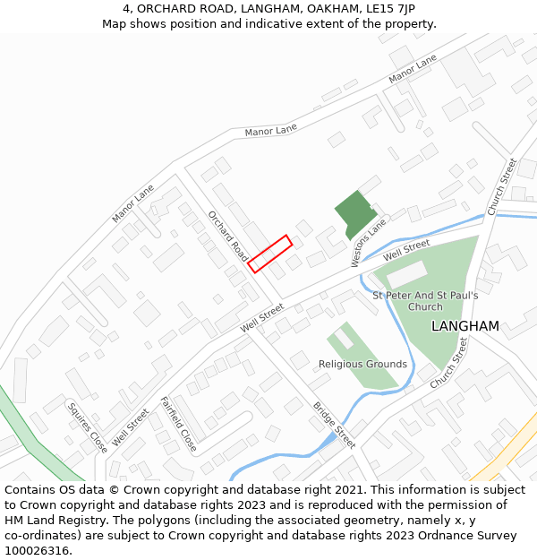 4, ORCHARD ROAD, LANGHAM, OAKHAM, LE15 7JP: Location map and indicative extent of plot