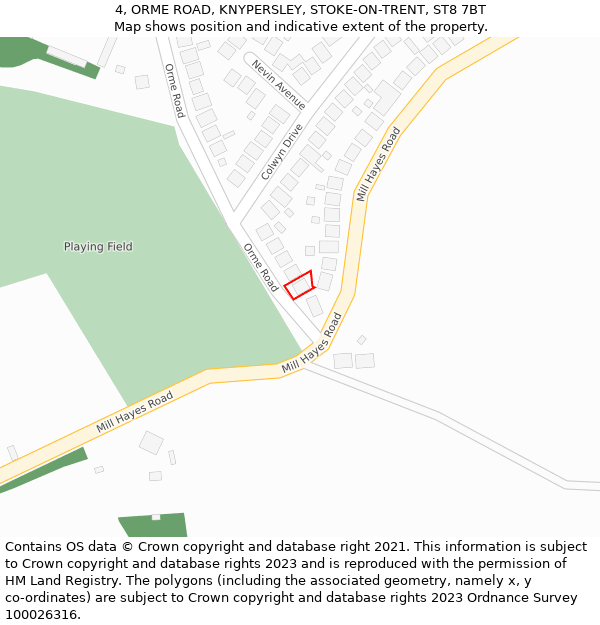 4, ORME ROAD, KNYPERSLEY, STOKE-ON-TRENT, ST8 7BT: Location map and indicative extent of plot