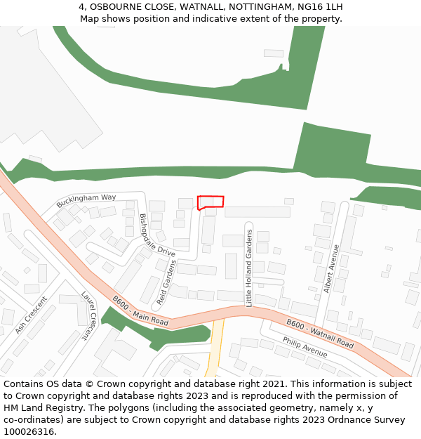 4, OSBOURNE CLOSE, WATNALL, NOTTINGHAM, NG16 1LH: Location map and indicative extent of plot