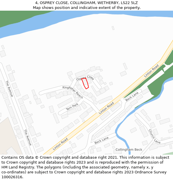 4, OSPREY CLOSE, COLLINGHAM, WETHERBY, LS22 5LZ: Location map and indicative extent of plot