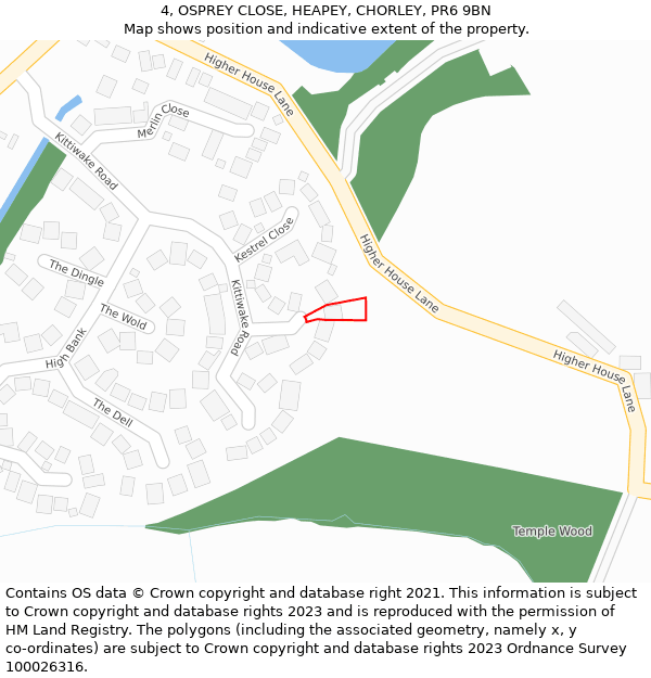 4, OSPREY CLOSE, HEAPEY, CHORLEY, PR6 9BN: Location map and indicative extent of plot