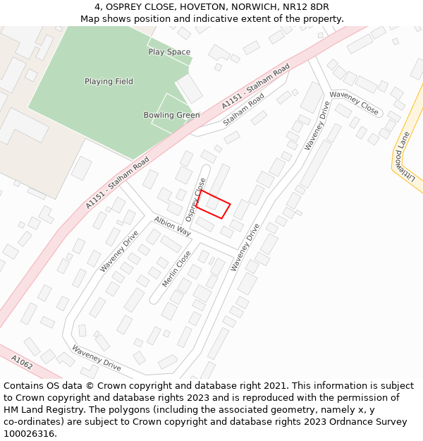 4, OSPREY CLOSE, HOVETON, NORWICH, NR12 8DR: Location map and indicative extent of plot